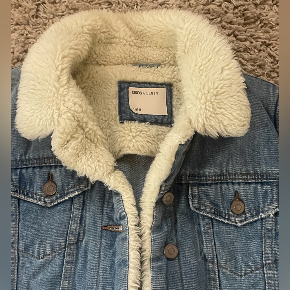 ASOS Light Blue Denim Jacket with Cream Sherpa Collar